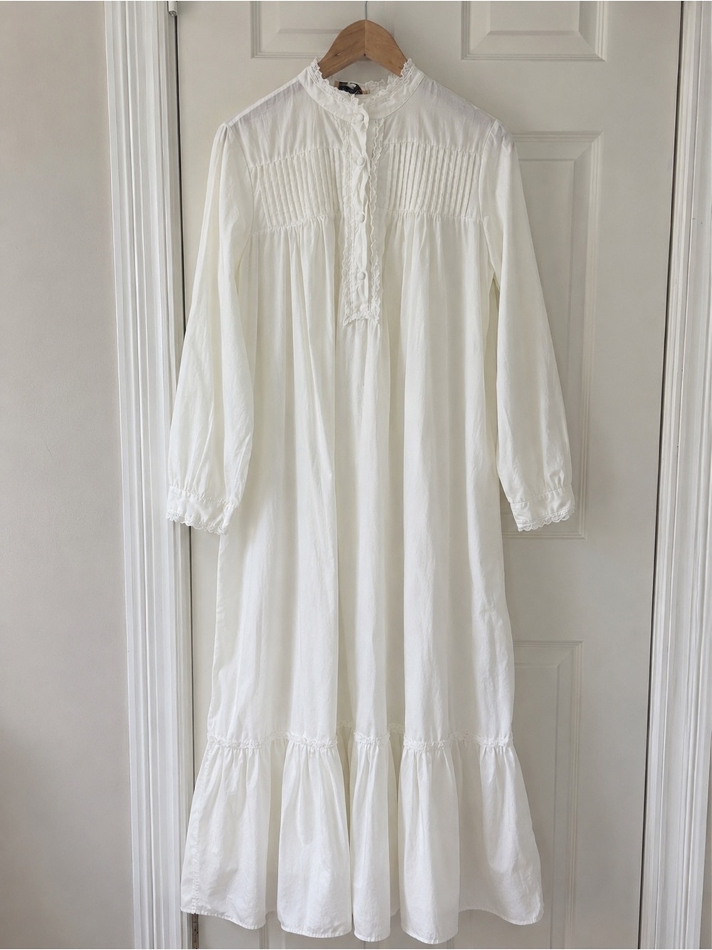 Vintage Casco Bay Trading Post Prairie Ivory Maxi Nightgown Dress L Pintuck Lace